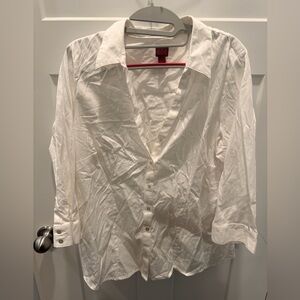 212 Collection 1X White Stretch Button Down Blouse Plus Size
